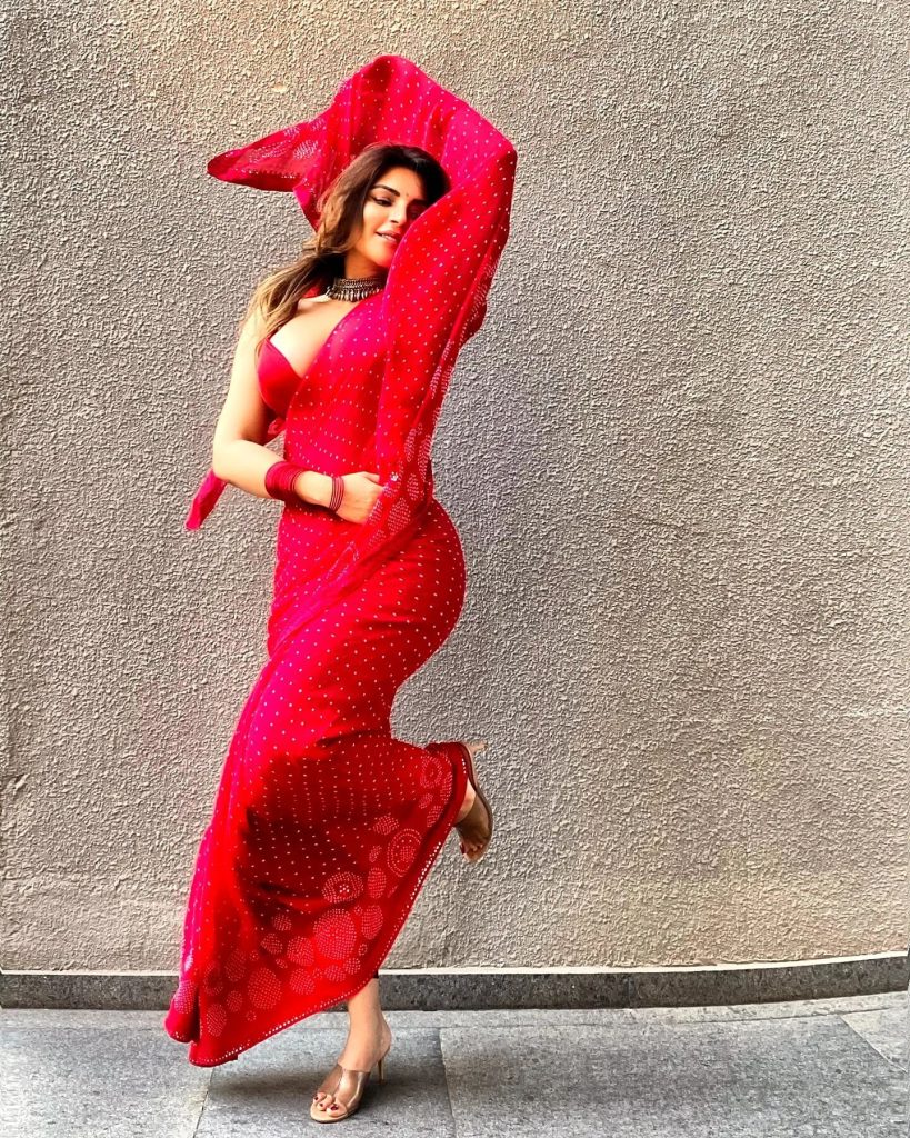 Shama Sikander in Red Saree Indian Traditional