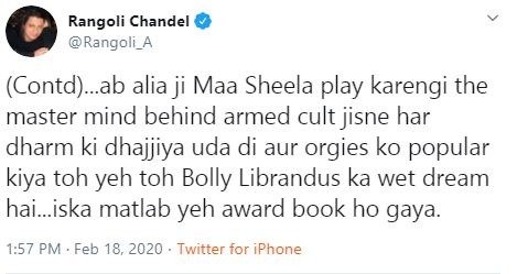 Kangana Ranaut's Sister Rangoli Slams Alia Bhatt