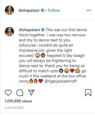 disha patani wishes tiger