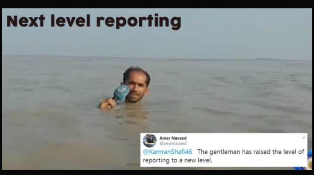 A Pakistani Reporter is Getting Viral For Risking Life And Going Live From Neck-deep Floodwaters