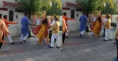 Delhi BJP leader Azad Singh slapped his wife in front of state party office.
