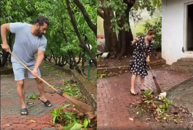 Salman Khan With Yulia Vantur Sweeping Farm House: Viral Video Salman Khan